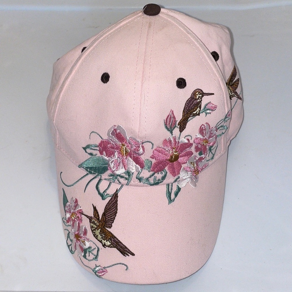 Polar Graphics USA Humming Bird Pink Embroidered Baseball Hat Cap Adjustable